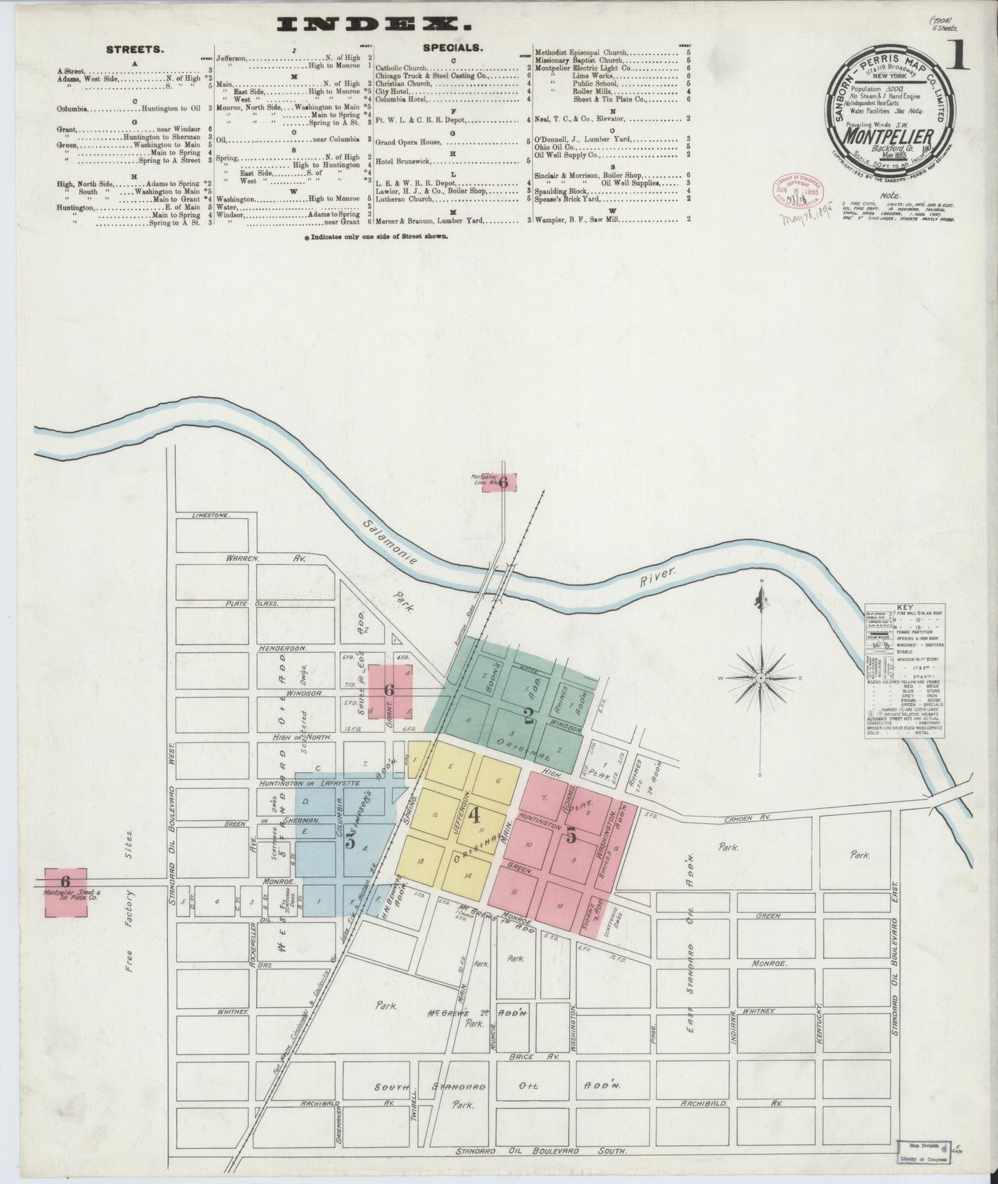 Sanborn Fire Insurance Map from Montpelier, Blackford County, Indiana (1895), Sheet #0001 - Complete Map Set gallery image, historic Sanborn map, vintage wall art, Indiana Indiana