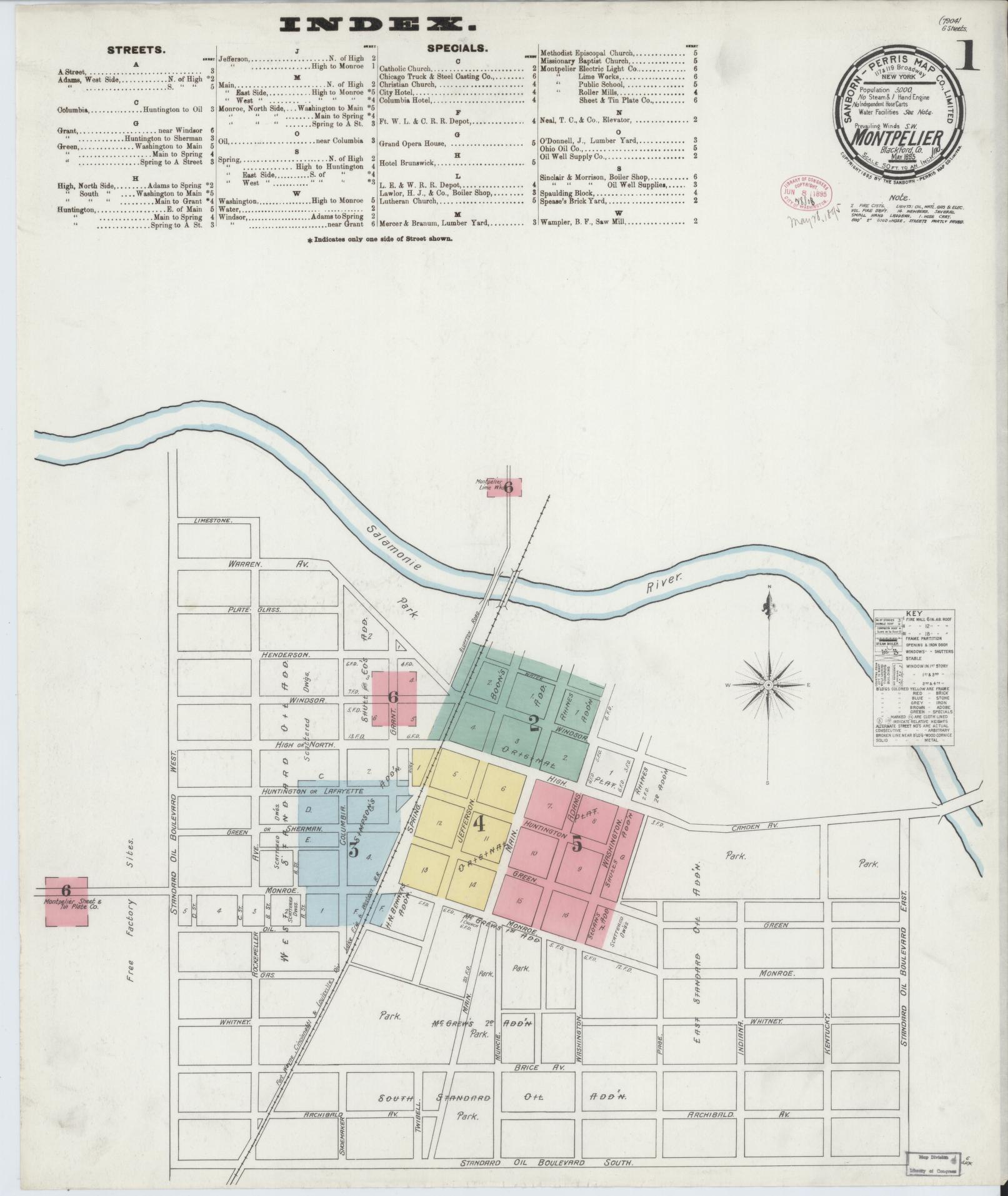 Sanborn Fire Insurance Map from Montpelier, Blackford County, Indiana (1895), Sheet #0001 - Complete Map Set gallery image, historic Sanborn map, vintage wall art, Indiana Indiana