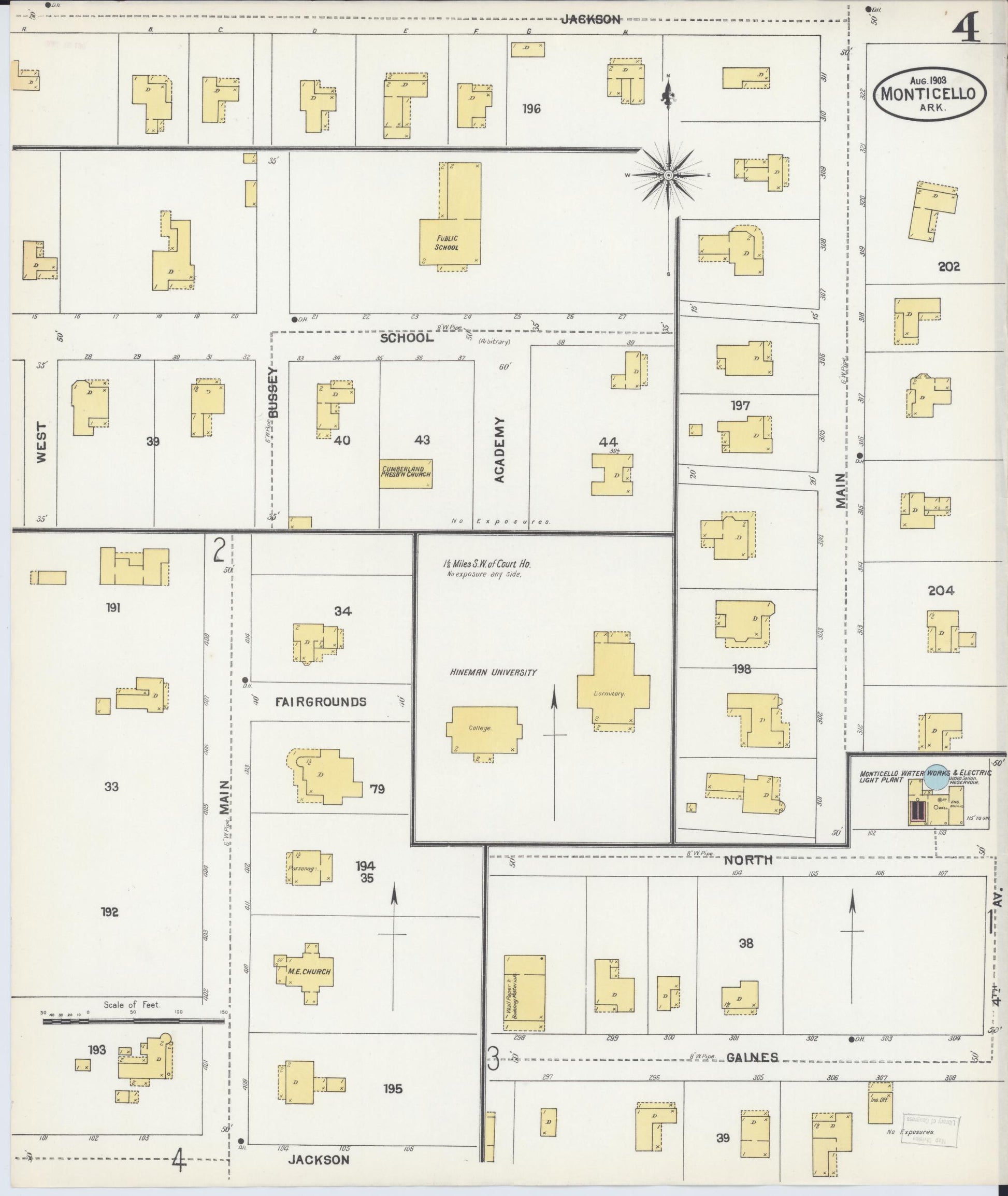 Sanborn Fire Insurance Map from Monticello, Drew County, Arkansas (1903), Sheet #0004 - Complete Map Set gallery image, historic Sanborn map, vintage wall art, Arkansas Arkansas