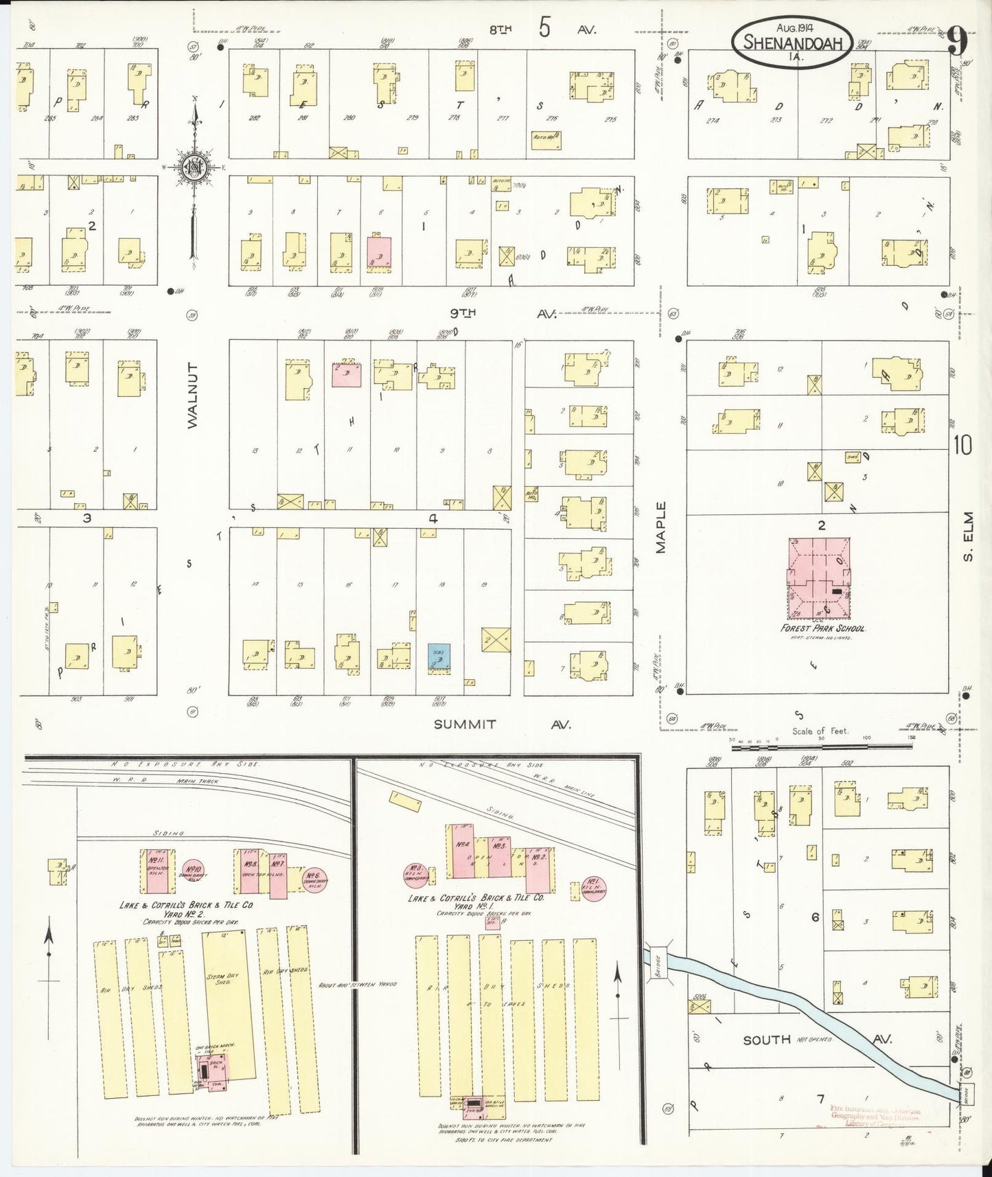 Sanborn Fire Insurance Map from Shenandoah, Page County, Iowa (1914), Sheet #0009 - Historic Sanborn Fire Insurance Map Print, vintage old map wall art