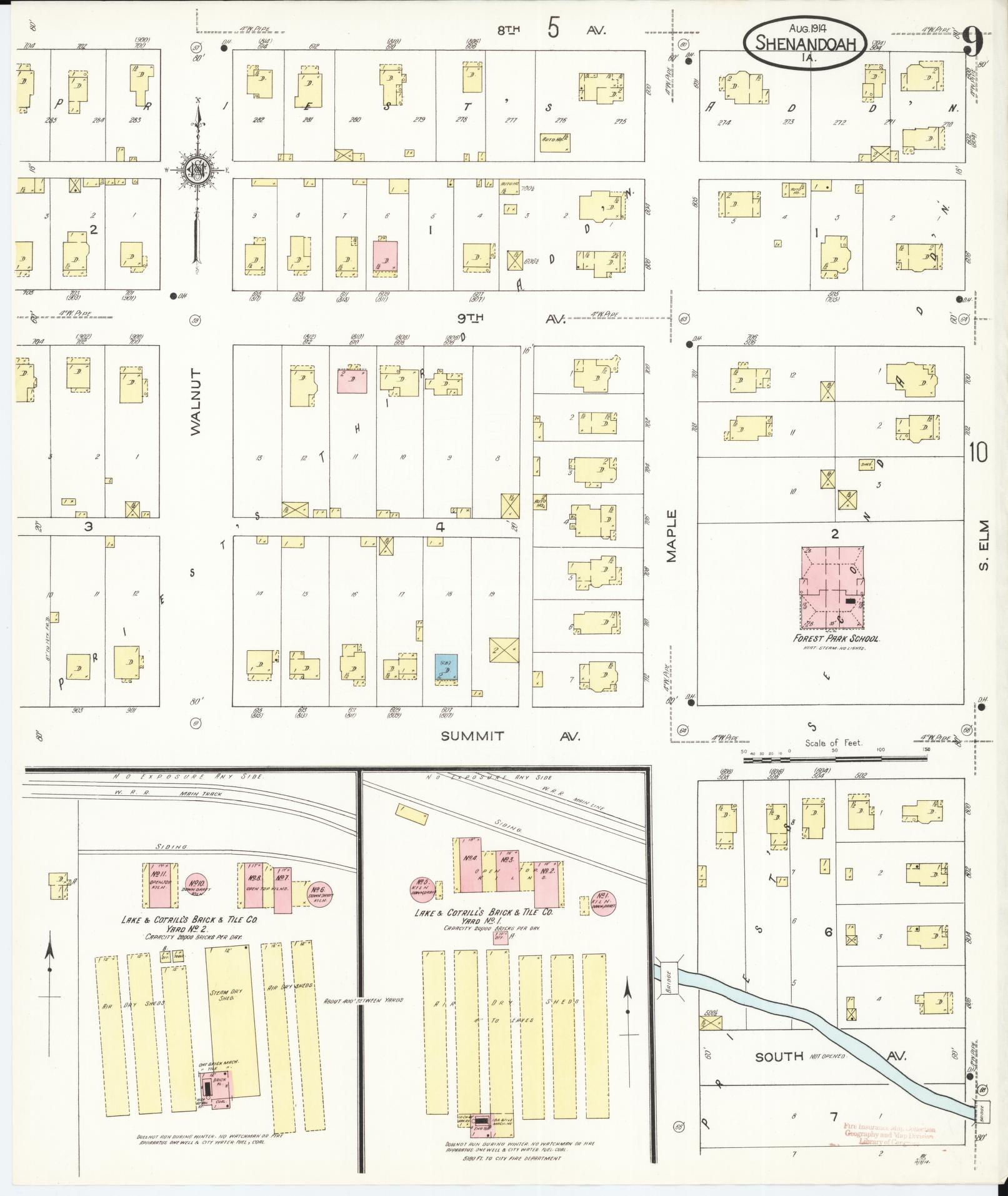 Sanborn Fire Insurance Map from Shenandoah, Page County, Iowa (1914), Sheet #0009 - Historic Sanborn Fire Insurance Map Print, vintage old map wall art