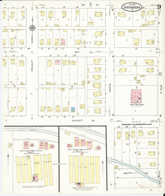 Sanborn Fire Insurance Map from Shenandoah, Page County, Iowa (1914), Sheet #0009 - Historic Sanborn Fire Insurance Map Print, vintage old map wall art