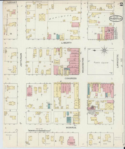 Sanborn Fire Insurance Map from Rushville, Schuyler County, Illinois (1893), Sheet #0002 - Historic Sanborn Fire Insurance Map Print, vintage old map wall art, antique decor, genealogy gift, Illinois Illinois map