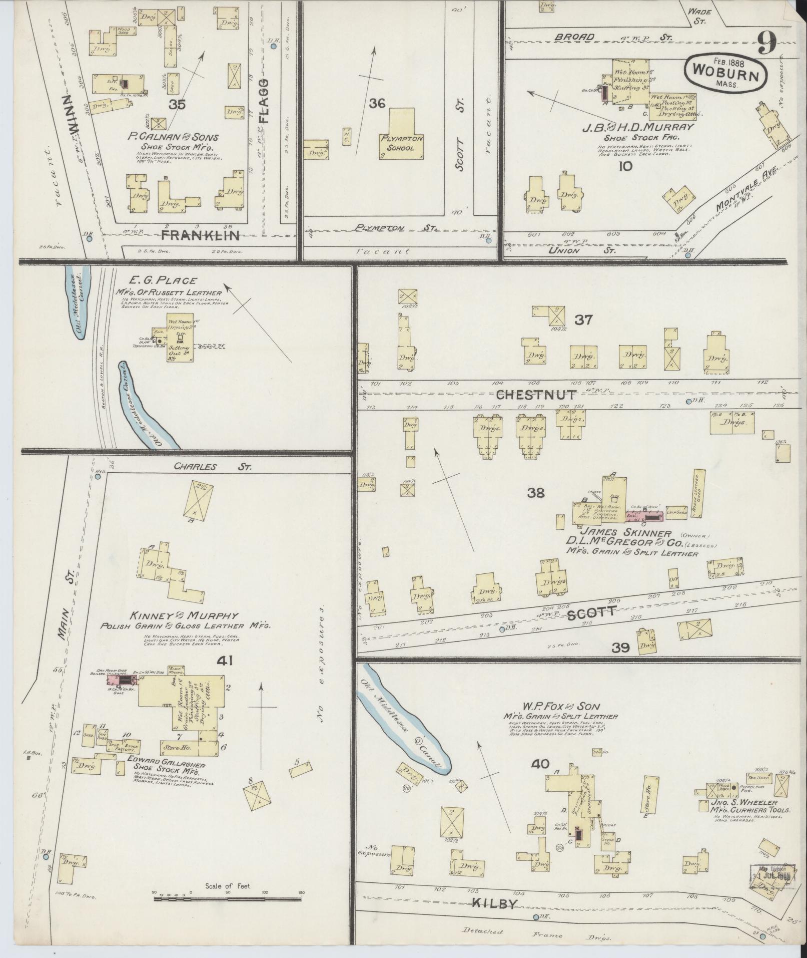 Sanborn Fire Insurance Map from Woburn, Middlesex County, Massachusetts (1888), Sheet #0009 - Complete Map Set gallery image, historic Sanborn map, vintage wall art, Massachusetts Massachusetts