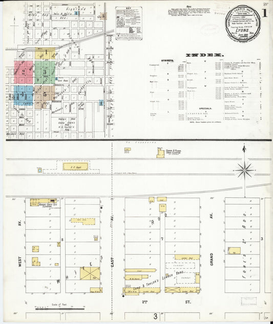 Sanborn Fire Insurance Map from Lyons, Rice County, Kansas (1899), Sheet #0001 - Historic Sanborn Fire Insurance Map Print, vintage old map wall art, antique decor, genealogy gift, Kansas Kansas map