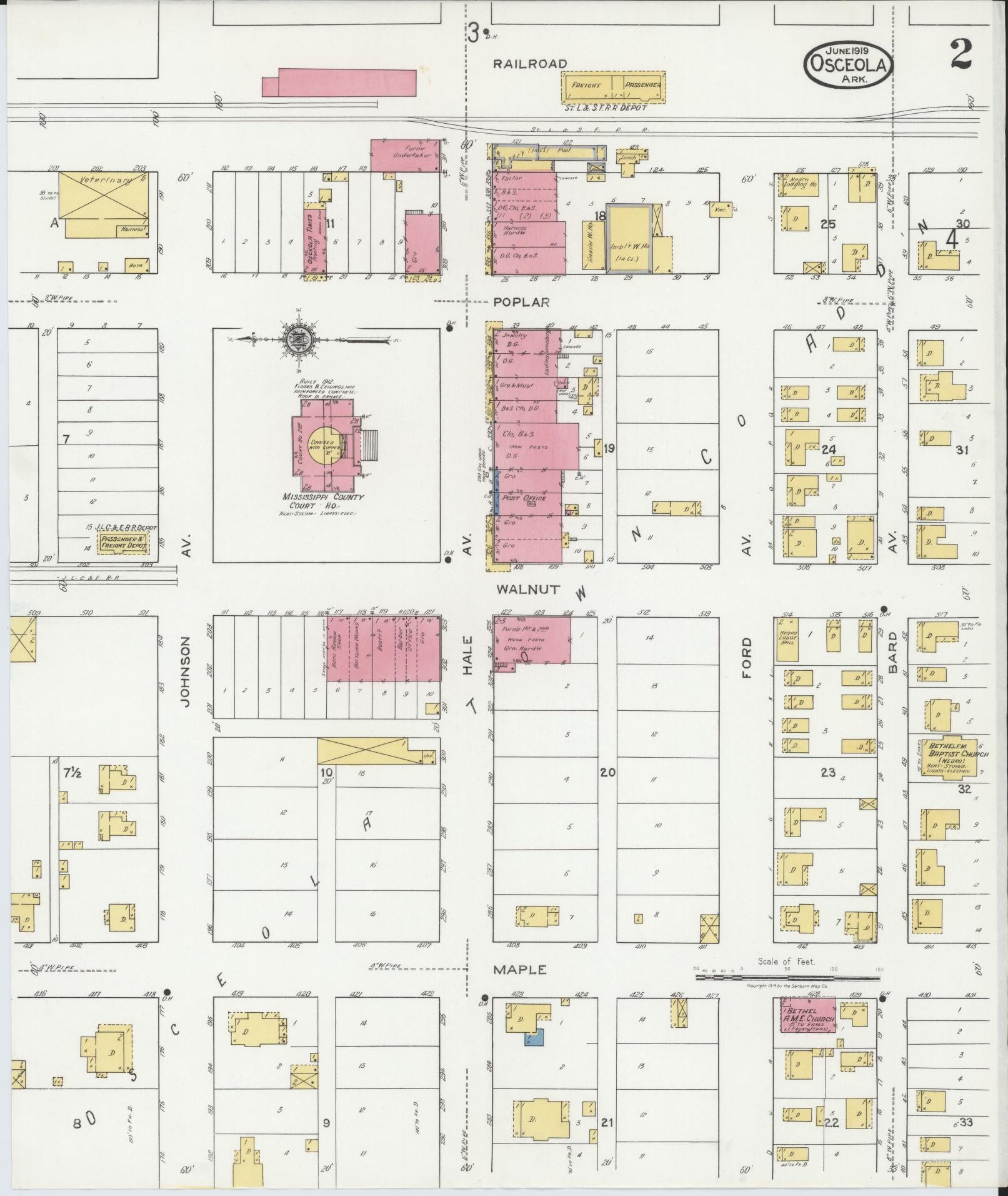 Sanborn Fire Insurance Map from Osceola, Mississippi County, Arkansas (1919), Sheet #0002 - Complete Map Set gallery image, historic Sanborn map, vintage wall art, Arkansas Arkansas
