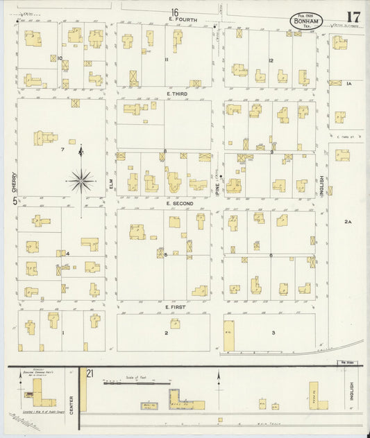 Sanborn Fire Insurance Map from Bonham, Fannin County, Texas (1909), Sheet #0017 - Historic Sanborn Fire Insurance Map Print, vintage old map wall art, antique decor, genealogy gift, Texas Texas map