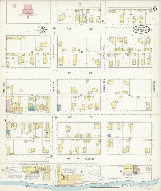 Sanborn Fire Insurance Map from Corvallis, Benton County, Oregon (1895), Sheet #0006 - Historic Sanborn Fire Insurance Map Print, vintage old map wall art, antique decor, genealogy gift, Oregon Oregon map