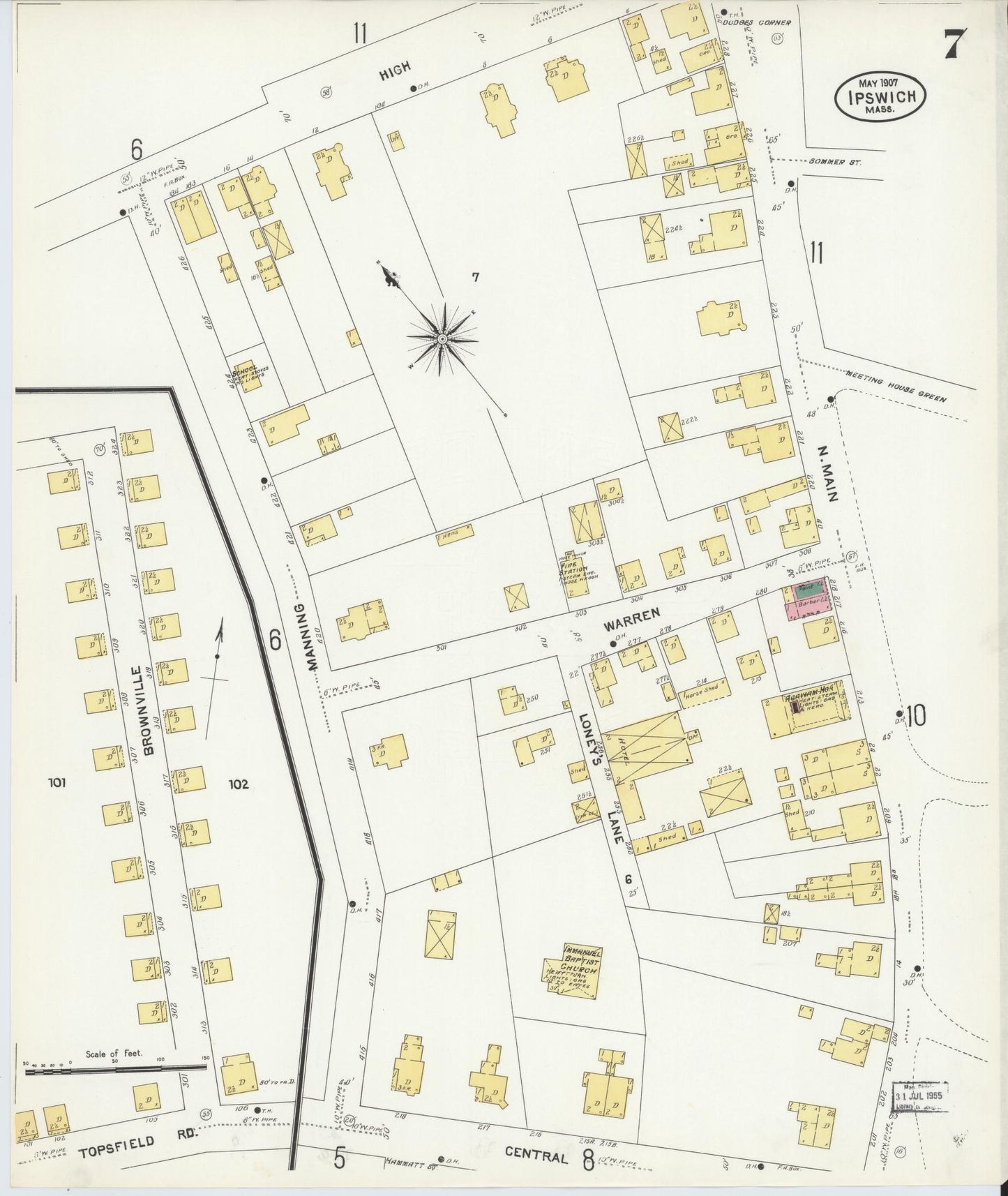 Sanborn Fire Insurance Map from Ipswich, Essex County, Massachusetts (1907), Sheet #0007 - Complete Map Set gallery image, historic Sanborn map, vintage wall art, Massachusetts Massachusetts