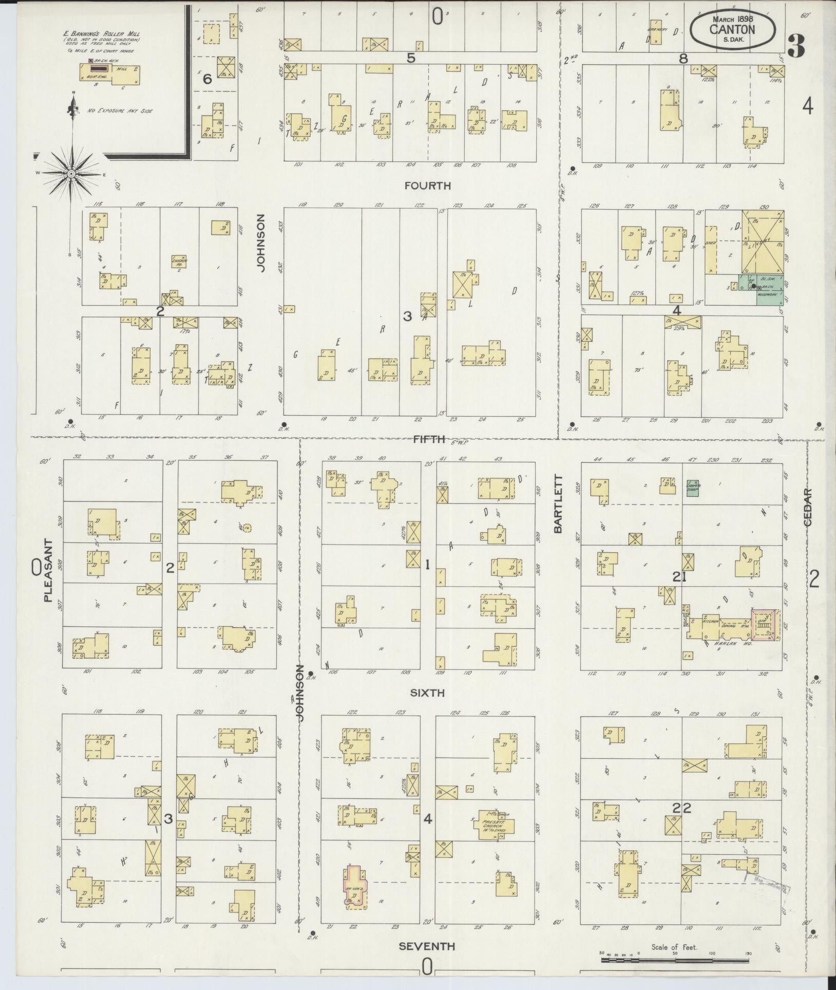 Sanborn Fire Insurance Map from Canton, Lincoln County, South Dakota (1898), Sheet #0003 - Complete Map Set gallery image, historic Sanborn map, vintage wall art, South Dakota South Dakota