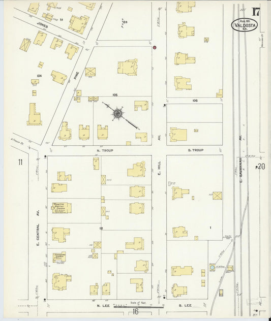 Sanborn Fire Insurance Map from Valdosta, Lowndes County, Georgia (1911), Sheet #0017 - Historic Sanborn Fire Insurance Map Print, vintage old map wall art, antique decor, genealogy gift, Georgia Georgia map
