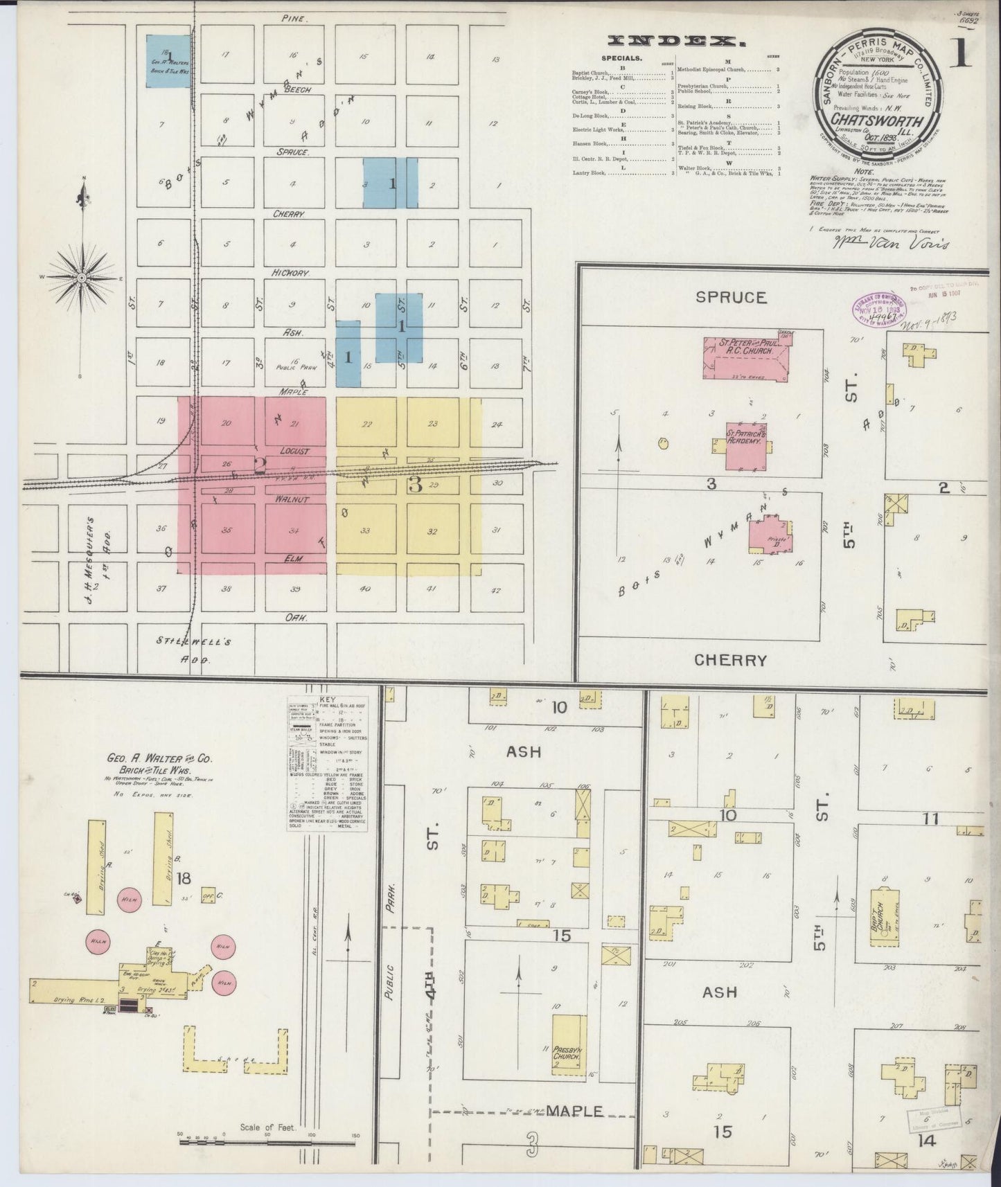 Sanborn Fire Insurance Map from Chatsworth, Livingston County, Illinois (1893), Sheet #0001 - Complete Map Set gallery image, historic Sanborn map, vintage wall art, Illinois Illinois