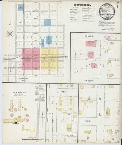 Sanborn Fire Insurance Map from Chatsworth, Livingston County, Illinois (1893), Sheet #0001 - Complete Map Set gallery image, historic Sanborn map, vintage wall art, Illinois Illinois
