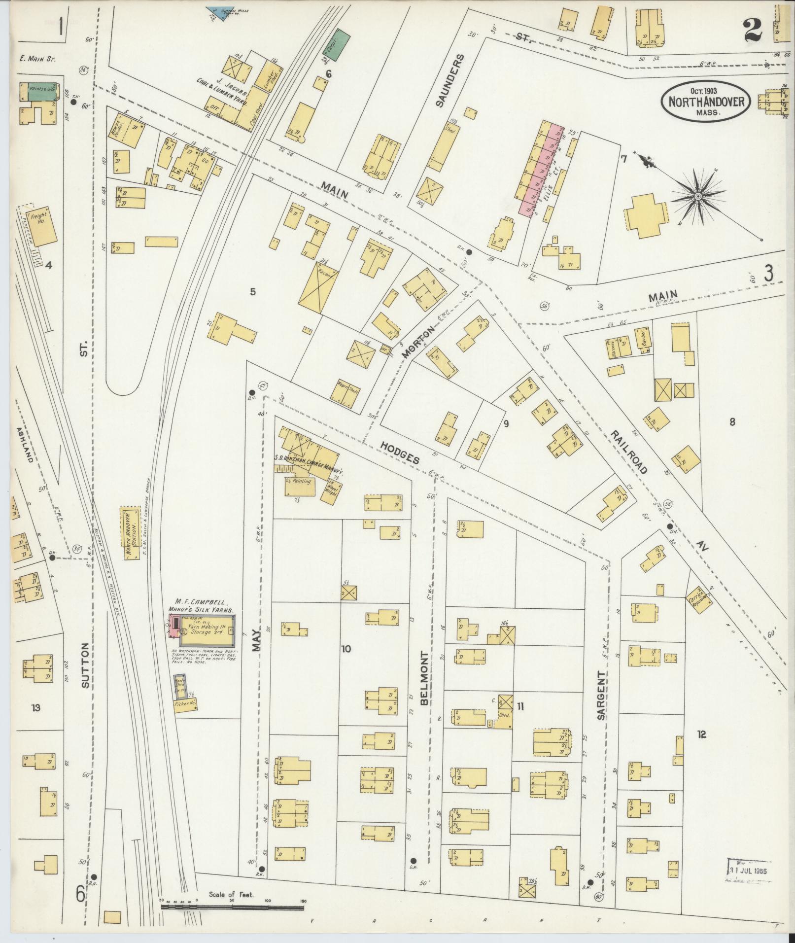 Sanborn Fire Insurance Map from North Andover, Essex County, Massachusetts (1903), Sheet #0002 - Historic Sanborn Fire Insurance Map Print, vintage old map wall art, antique decor, genealogy gift, Massachusetts Massachusetts map