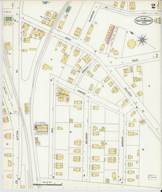 Sanborn Fire Insurance Map from North Andover, Essex County, Massachusetts (1903), Sheet #0002 - Historic Sanborn Fire Insurance Map Print, vintage old map wall art, antique decor, genealogy gift, Massachusetts Massachusetts map