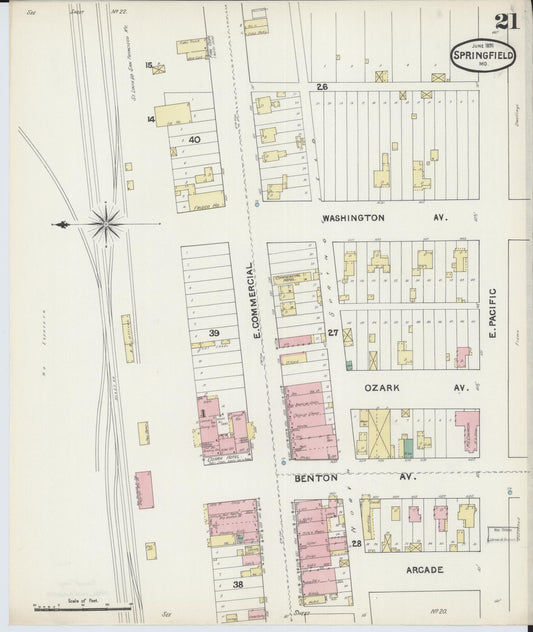 Sanborn Fire Insurance Map from Springfield, Greene County, Missouri (1891), Sheet #0021 - Historic Sanborn Fire Insurance Map Print, vintage old map wall art, antique decor, genealogy gift, Missouri Missouri map
