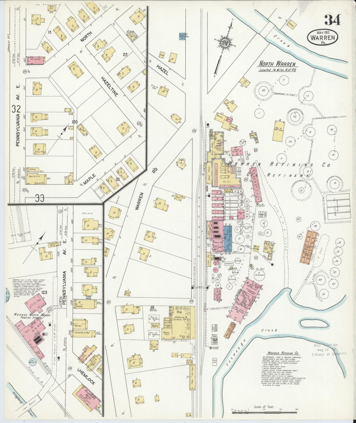 Sanborn Fire Insurance Map from Warren, Warren County, Pennsylvania (1912), Sheet #0034 - Historic Sanborn Fire Insurance Map Print, vintage old map wall art, antique decor, genealogy gift, Pennsylvania Pennsylvania map