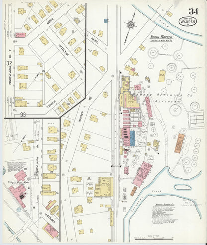 Sanborn Fire Insurance Map from Warren, Warren County, Pennsylvania (1912), Sheet #0034 - Historic Sanborn Fire Insurance Map Print, vintage old map wall art, antique decor, genealogy gift, Pennsylvania Pennsylvania map