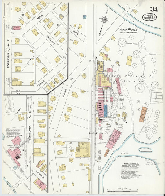Sanborn Fire Insurance Map from Warren, Warren County, Pennsylvania (1912), Sheet #0034 - Historic Sanborn Fire Insurance Map Print, vintage old map wall art, antique decor, genealogy gift, Pennsylvania Pennsylvania map