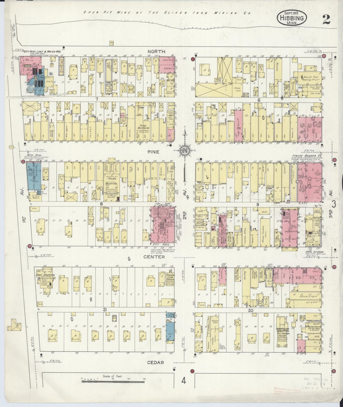 Sanborn Fire Insurance Map from Hibbing, Saint Louis County, Minnesota (1913), Sheet #0002 - Historic Sanborn Fire Insurance Map Print, vintage old map wall art, antique decor, genealogy gift, Minnesota Minnesota map