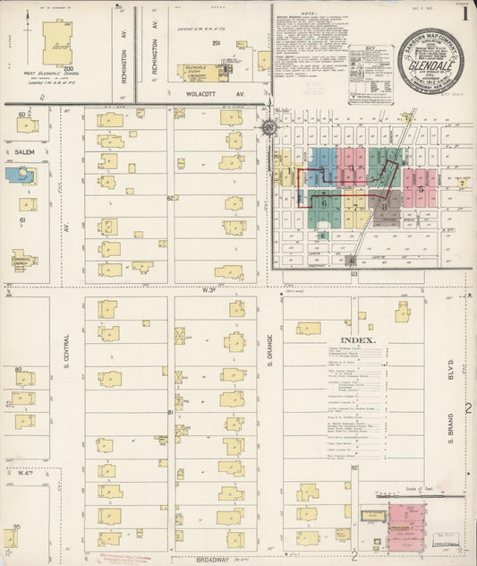 Sanborn Fire Insurance Map from Glendale, Los Angeles County, California (1912), Sheet #0001 - Complete Map Set gallery image, historic Sanborn map, vintage wall art, California California