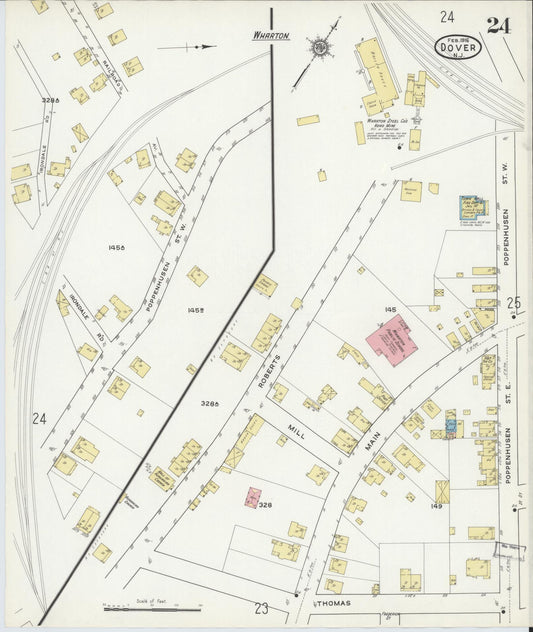 Sanborn Fire Insurance Map from Dover, Morris County, New Jersey (1916), Sheet #0024 - Historic Sanborn Fire Insurance Map Print, vintage old map wall art, antique decor, genealogy gift, New Jersey New Jersey map