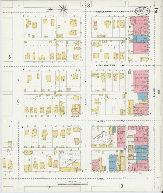 Sanborn Fire Insurance Map from Shawnee, Pottawatomie County, Oklahoma (1904), Sheet #0007 - Historic Sanborn Fire Insurance Map Print, vintage old map wall art, antique decor, genealogy gift, Oklahoma Oklahoma map