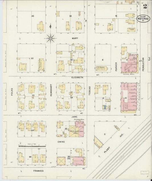 Sanborn Fire Insurance Map from Waycross, Ware County, Georgia (1897), Sheet #0002 - Historic Sanborn Fire Insurance Map Print, vintage old map wall art, antique decor, genealogy gift, Georgia Georgia map