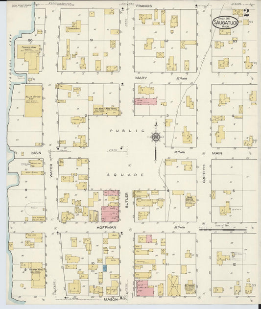 Sanborn Fire Insurance Map from Saugatuck, Allegan County, Michigan (1916), Sheet #0002 - Historic Sanborn Fire Insurance Map Print, vintage old map wall art, antique decor, genealogy gift, Michigan Michigan map