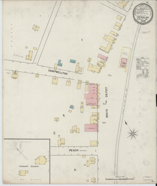 Sanborn Fire Insurance Map from Fairburn, Fulton County, Georgia (1892), Sheet #0001 - Historic Sanborn Fire Insurance Map Print, vintage old map wall art, antique decor, genealogy gift, Georgia Georgia map