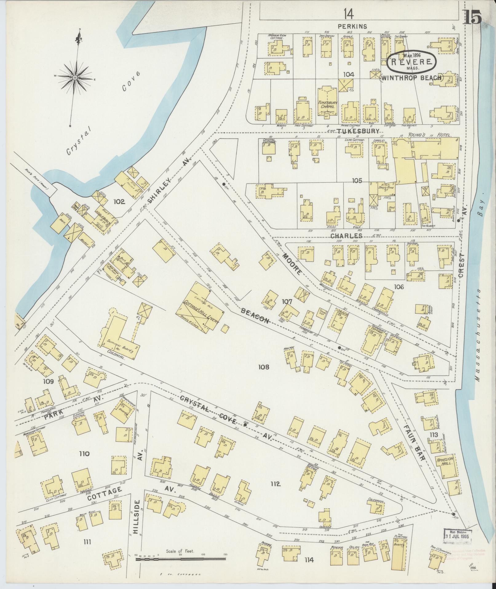 Sanborn Fire Insurance Map from Revere, Suffolk County, Massachusetts (1896), Sheet #0015 - Historic Sanborn Fire Insurance Map Print, vintage old map wall art, antique decor, genealogy gift, Massachusetts Massachusetts map