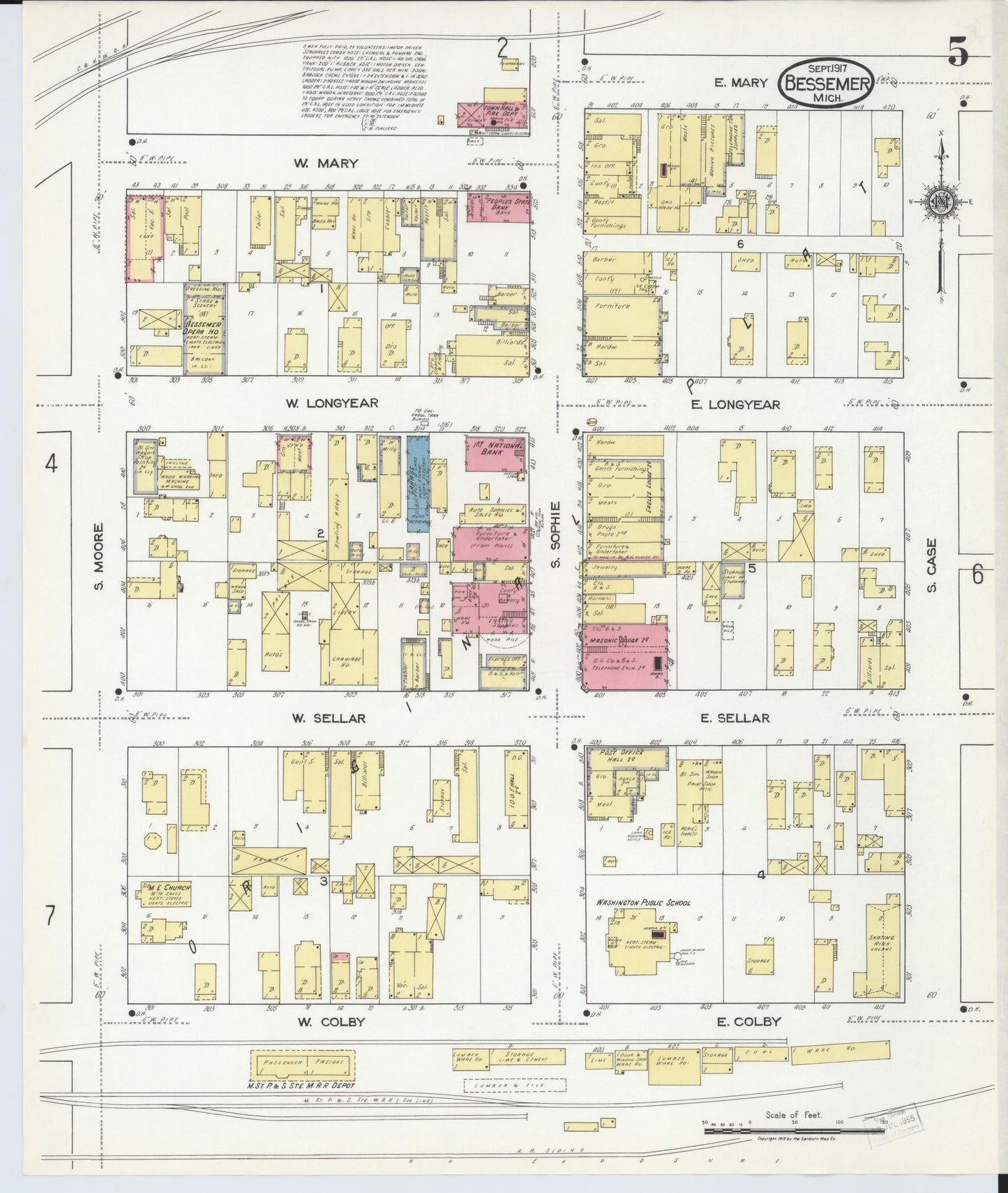 Sanborn Fire Insurance Map from Bessemer, Gogebic County, Michigan (1917), Sheet #0005 - Historic Sanborn Fire Insurance Map Print, vintage old map wall art, antique decor, genealogy gift, Michigan Michigan map
