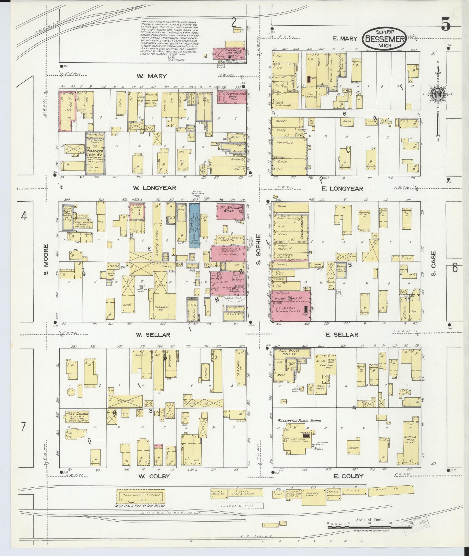 Sanborn Fire Insurance Map from Bessemer, Gogebic County, Michigan (1917), Sheet #0005 - Historic Sanborn Fire Insurance Map Print, vintage old map wall art, antique decor, genealogy gift, Michigan Michigan map
