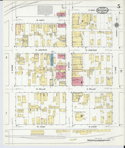 Sanborn Fire Insurance Map from Bessemer, Gogebic County, Michigan (1917), Sheet #0005 - Historic Sanborn Fire Insurance Map Print, vintage old map wall art, antique decor, genealogy gift, Michigan Michigan map