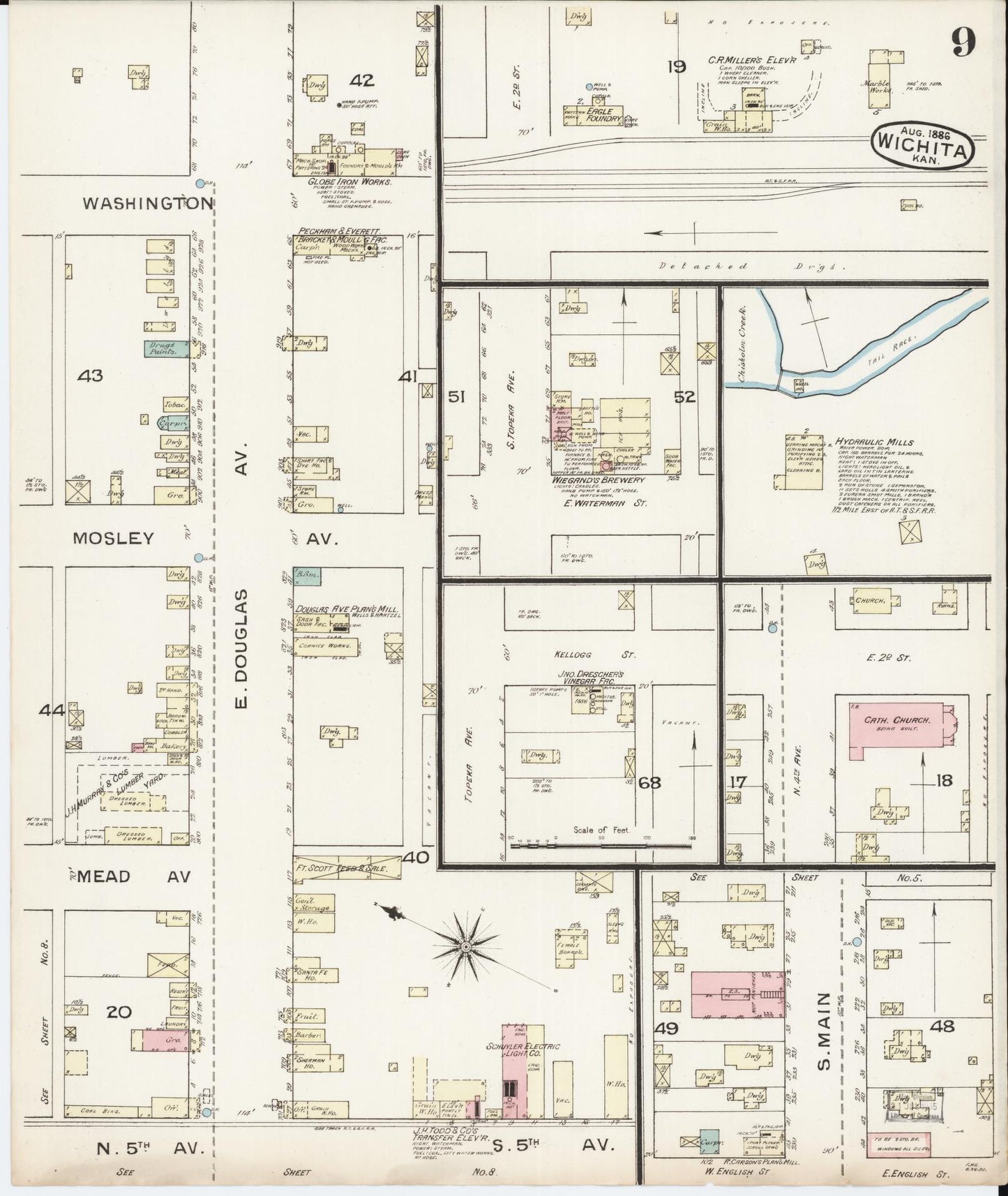 Sanborn Fire Insurance Map from Wichita, Sedgwick County, Kansas (1886), Sheet #0009 - Complete Map Set gallery image, historic Sanborn map, vintage wall art, Kansas Kansas