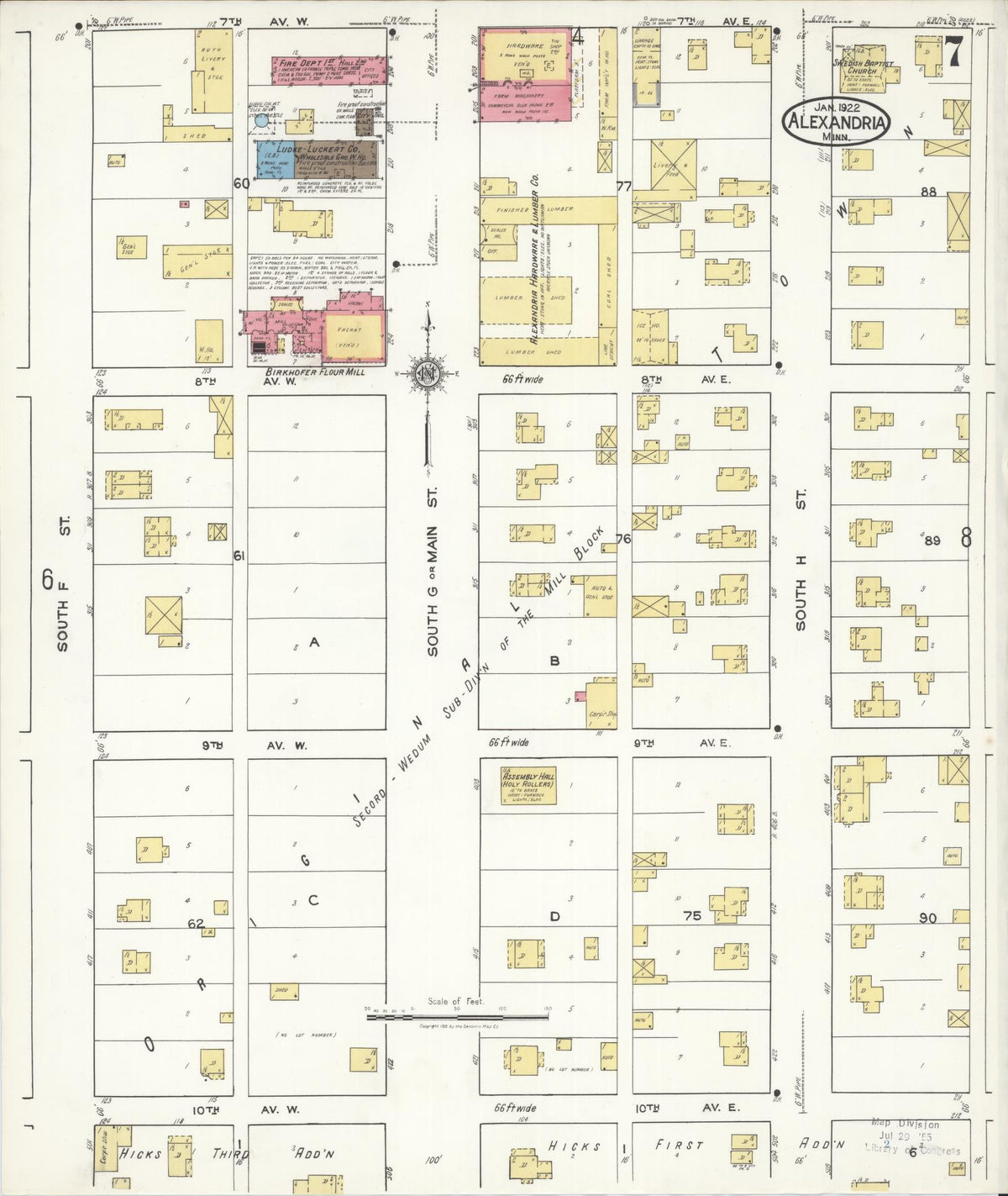 Sanborn Fire Insurance Map from Alexandria, Douglas County, Minnesota (1922), Sheet #0007 - Historic Sanborn Fire Insurance Map Print, vintage old map wall art, antique decor, genealogy gift, Minnesota Minnesota map
