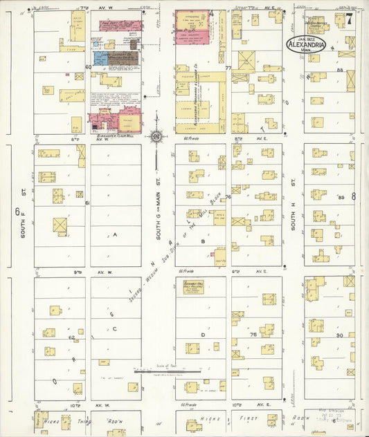 Sanborn Fire Insurance Map from Alexandria, Douglas County, Minnesota (1922), Sheet #0007 - Historic Sanborn Fire Insurance Map Print, vintage old map wall art, antique decor, genealogy gift, Minnesota Minnesota map