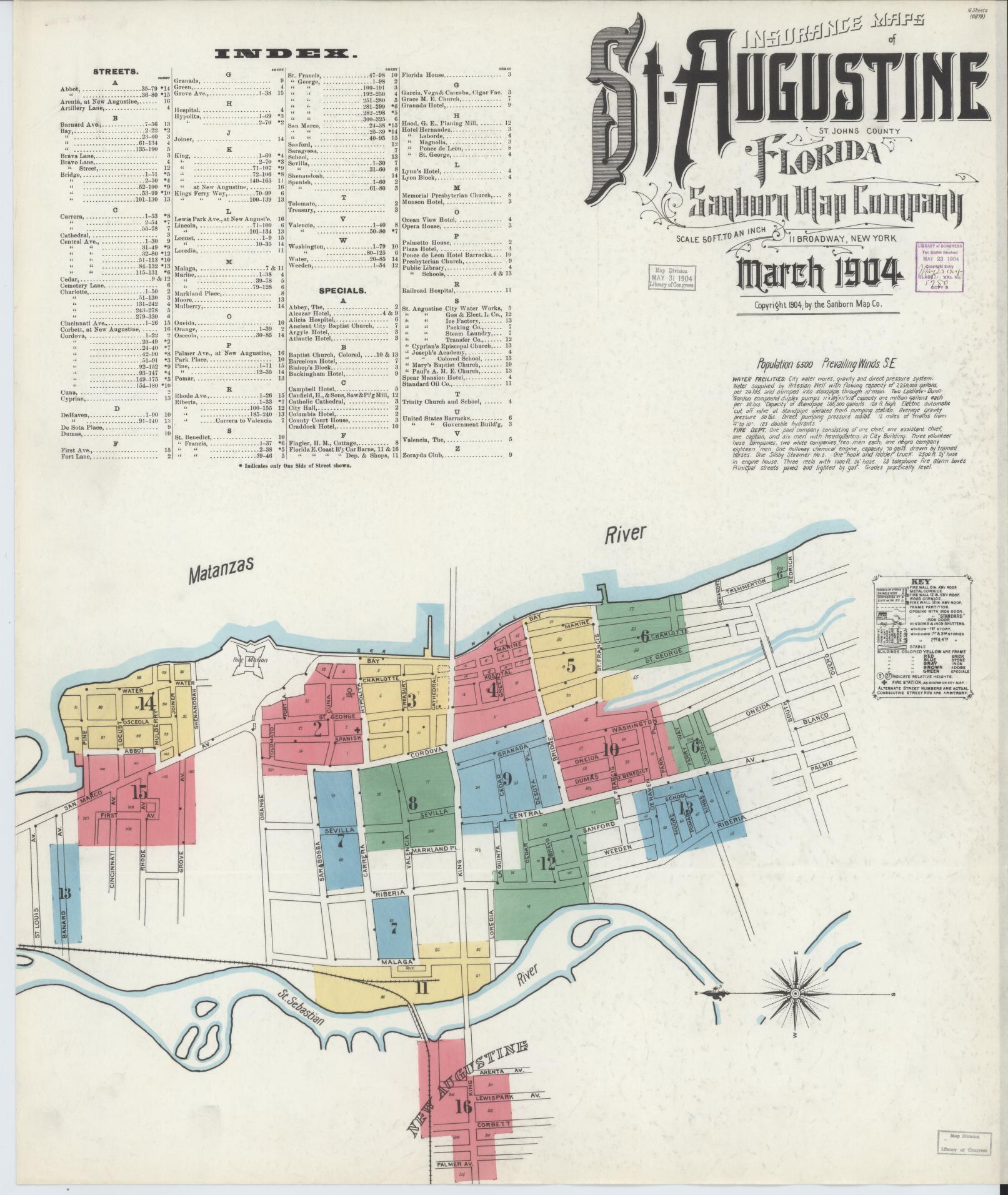 Sanborn Fire Insurance Map from Saint Augustine, Saint John's County, Florida (1904), Sheet #0001 - Complete Map Set gallery image, historic Sanborn map, vintage wall art, Florida Florida