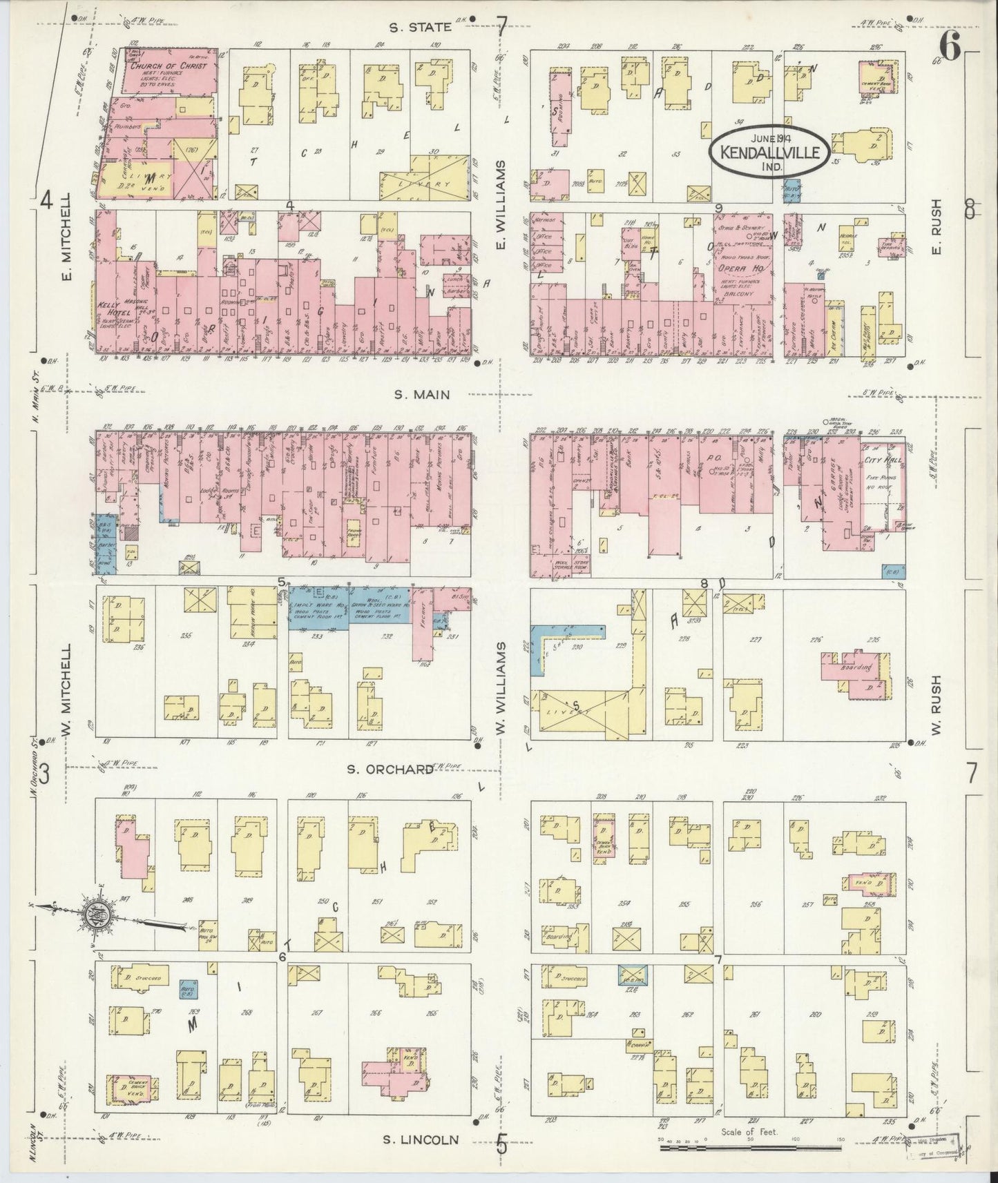 Sanborn Fire Insurance Map from Kendallville, Noble County, Indiana (1914), Sheet #0006 - Complete Map Set gallery image, historic Sanborn map, vintage wall art, Indiana Indiana