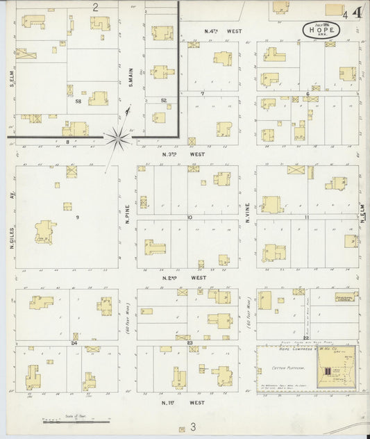 Sanborn Fire Insurance Map from Hope, Hempstead County, Arkansas (1896), Sheet #0004 - Historic Sanborn Fire Insurance Map Print, vintage old map wall art, antique decor, genealogy gift, Arkansas Arkansas map