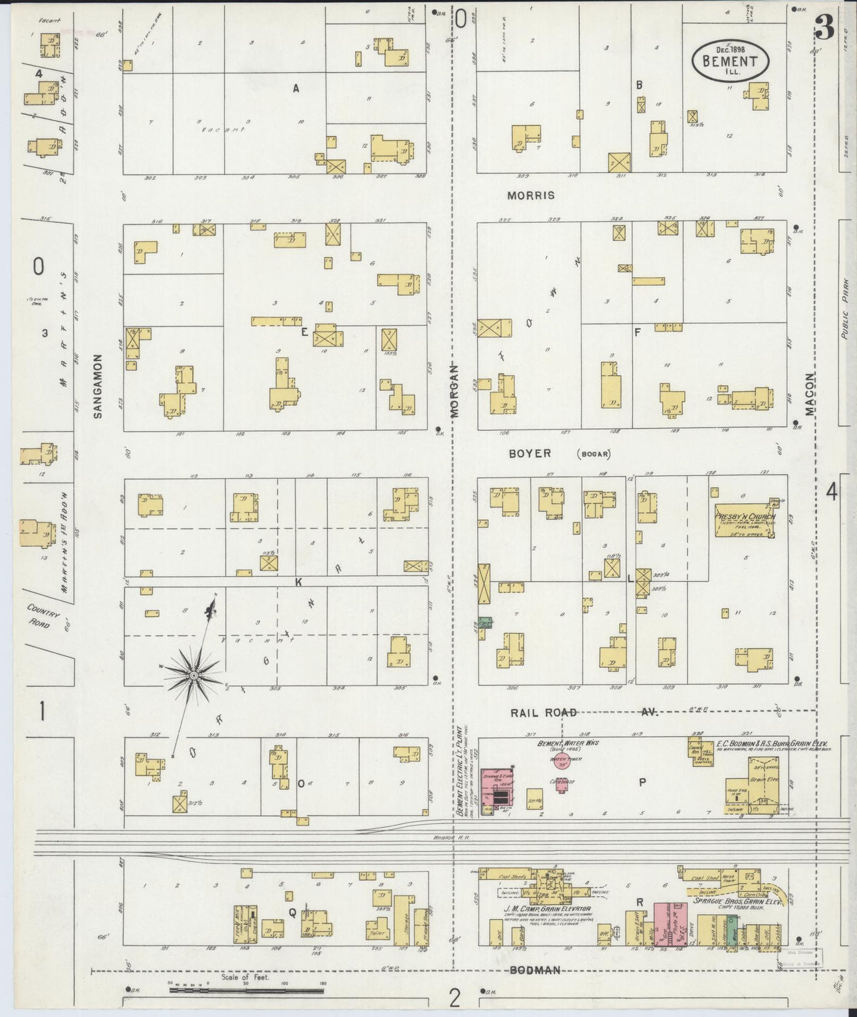 Sanborn Fire Insurance Map from Bement, Piatt County, Illinois (1898), Sheet #0003 - Historic Sanborn Fire Insurance Map Print, vintage old map wall art, antique decor, genealogy gift, Illinois Illinois map