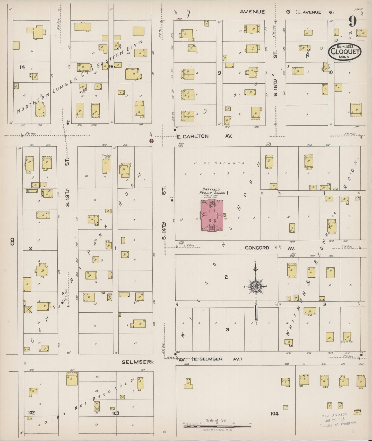 Sanborn Fire Insurance Map from Cloquet, Carlton County, Minnesota (1922), Sheet #0009 - Complete Map Set gallery image, historic Sanborn map, vintage wall art, Minnesota Minnesota