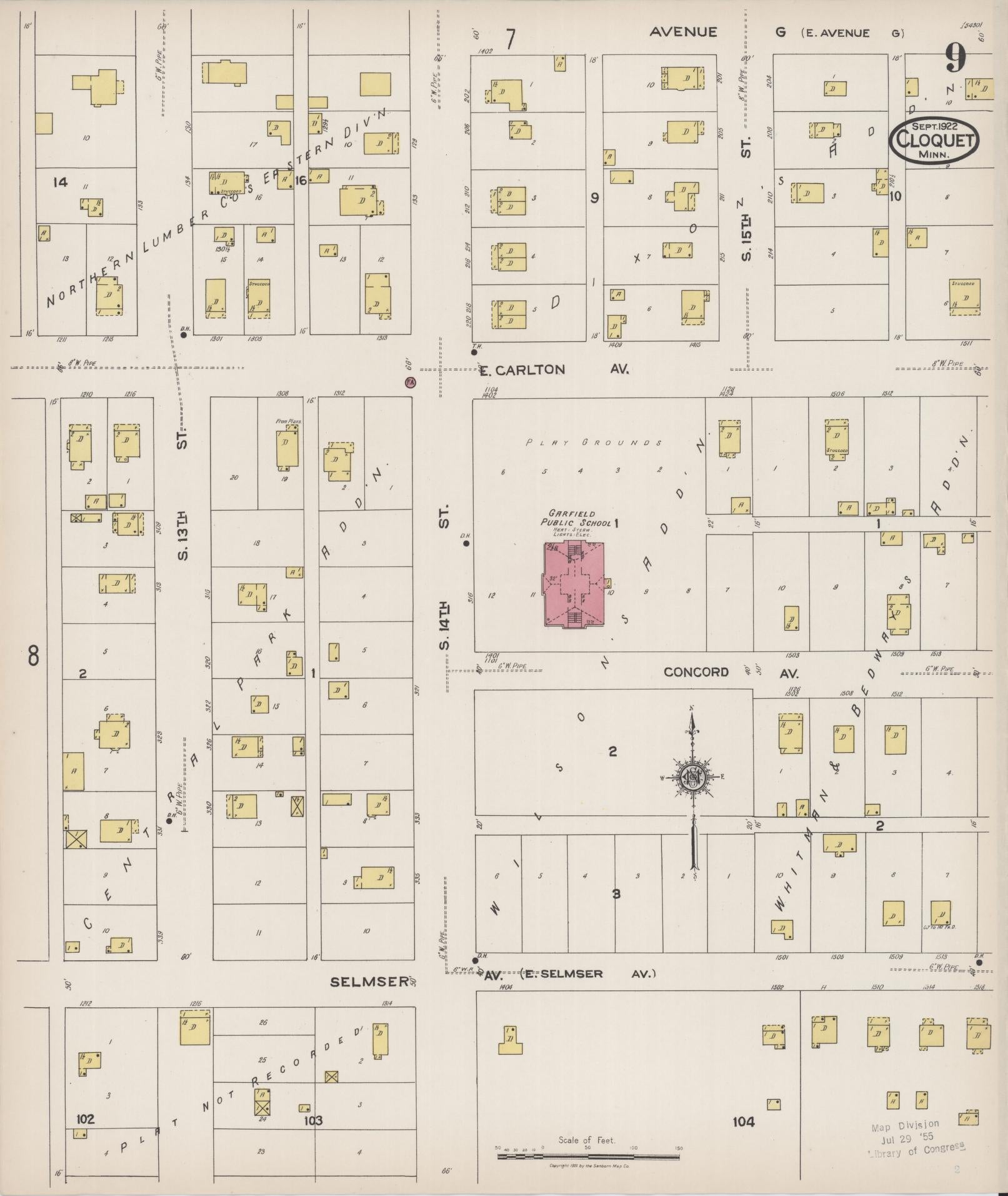 Sanborn Fire Insurance Map from Cloquet, Carlton County, Minnesota (1922), Sheet #0009 - Complete Map Set gallery image, historic Sanborn map, vintage wall art, Minnesota Minnesota