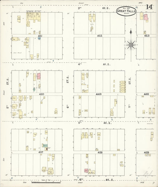 Sanborn Fire Insurance Map from Great Falls, Cascade County, Montana (1891), Sheet #0014 - Historic Sanborn Fire Insurance Map Print, vintage old map wall art, antique decor, genealogy gift, Montana Montana map