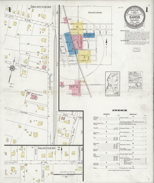 Sanborn Fire Insurance Map from Sardis, Panola County, Mississippi (1925), Sheet #0001 - Complete Map Set gallery image, historic Sanborn map, vintage wall art, Mississippi Mississippi