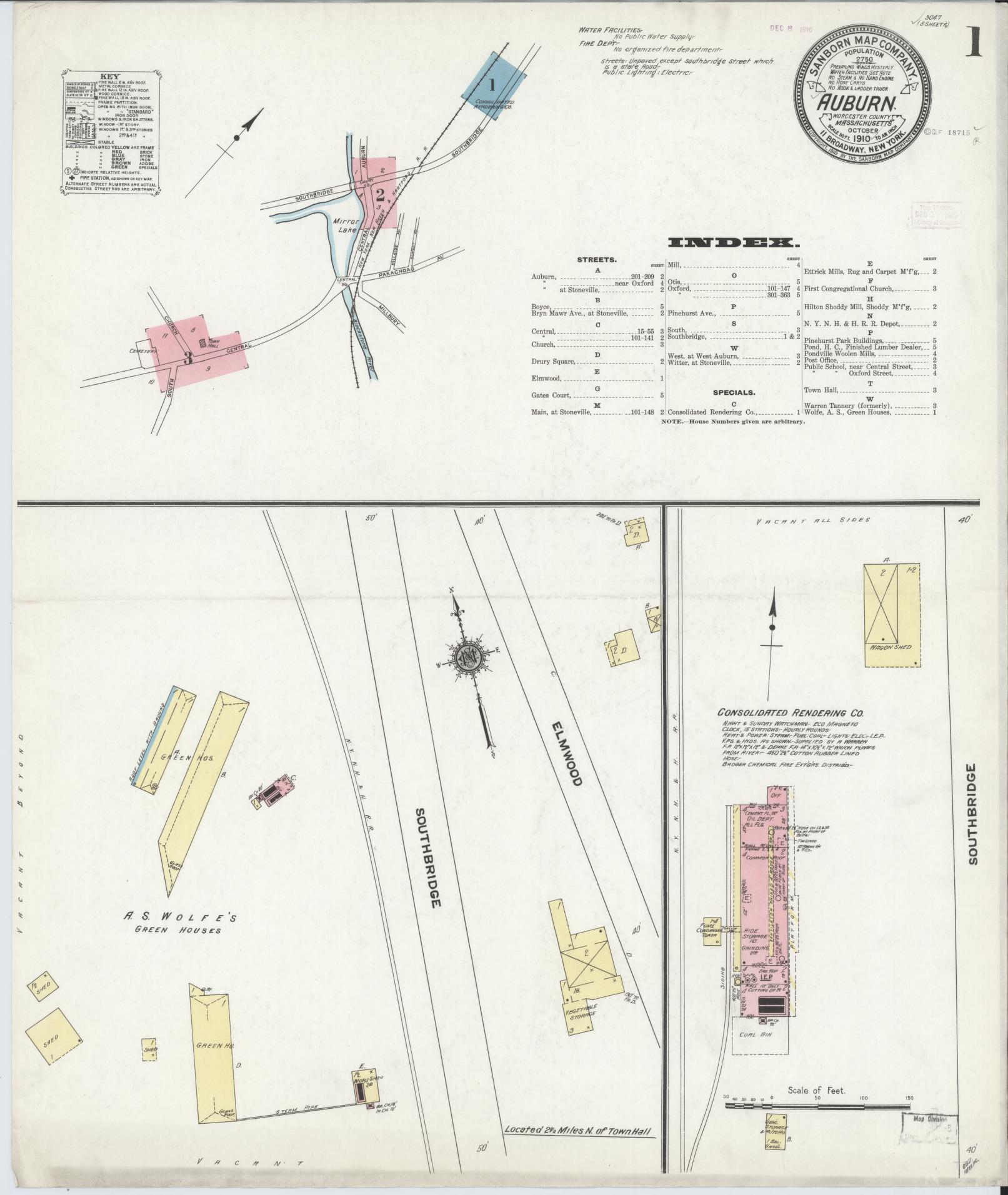 Sanborn Fire Insurance Map from Auburn, Worcester County, Massachusetts (1910), Sheet #0001 - Historic Sanborn Fire Insurance Map Print, vintage old map wall art, antique decor, genealogy gift, Massachusetts Massachusetts map
