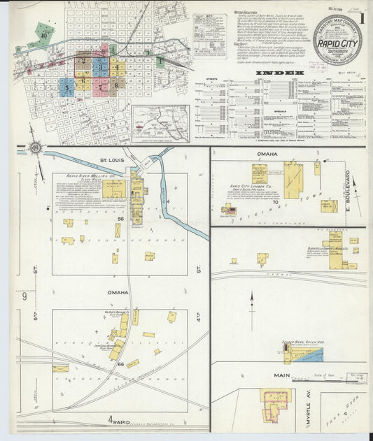 Sanborn Fire Insurance Map from Rapid City, Pennington County, South Dakota (1915), Sheet #0001 - Complete Map Set gallery image, historic Sanborn map, vintage wall art, South Dakota South Dakota