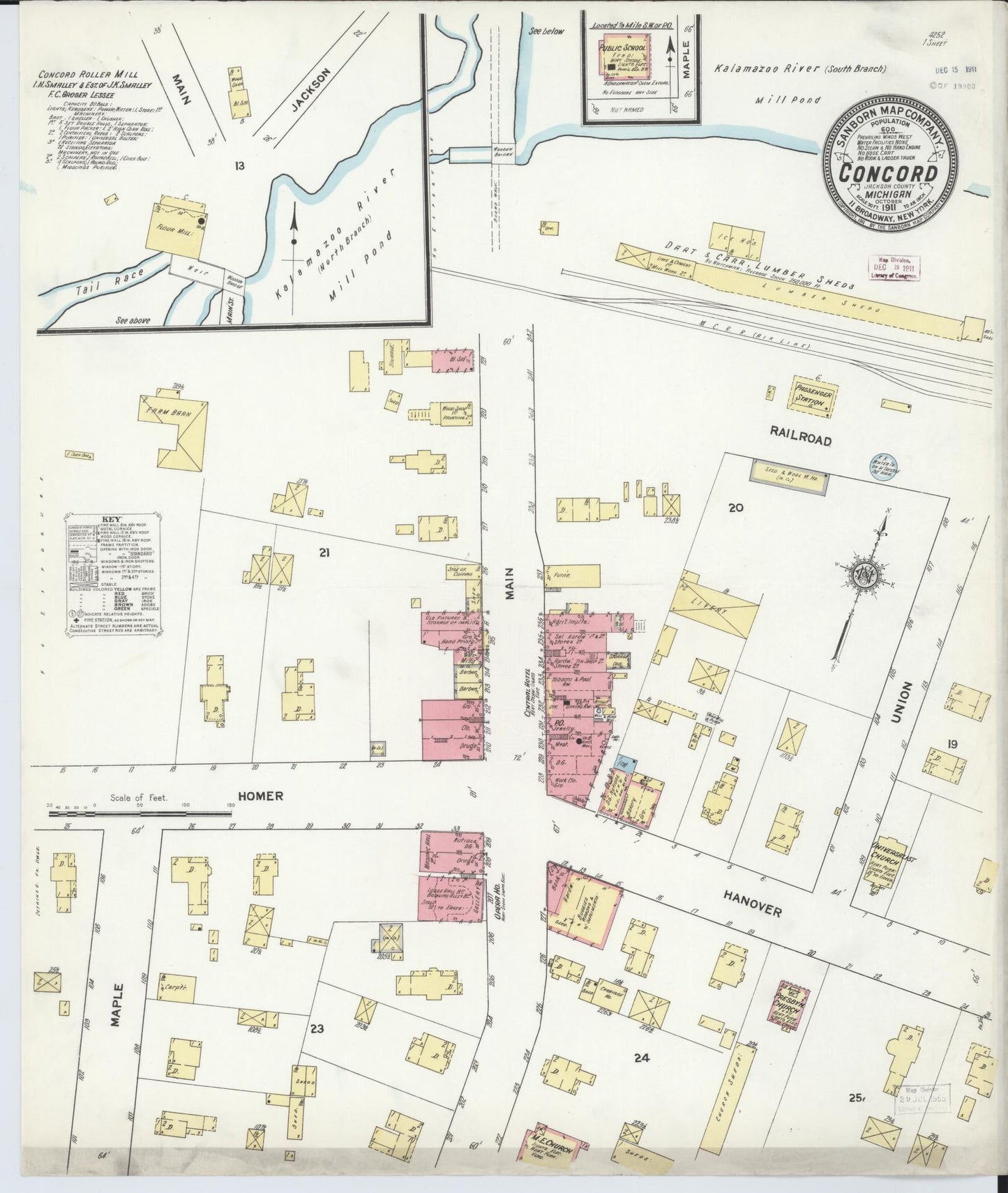 Sanborn Fire Insurance Map from Concord, Jackson County, Michigan (1911), Sheet #0001 - Historic Sanborn Fire Insurance Map Print, vintage old map wall art, antique decor, genealogy gift, Michigan Michigan map