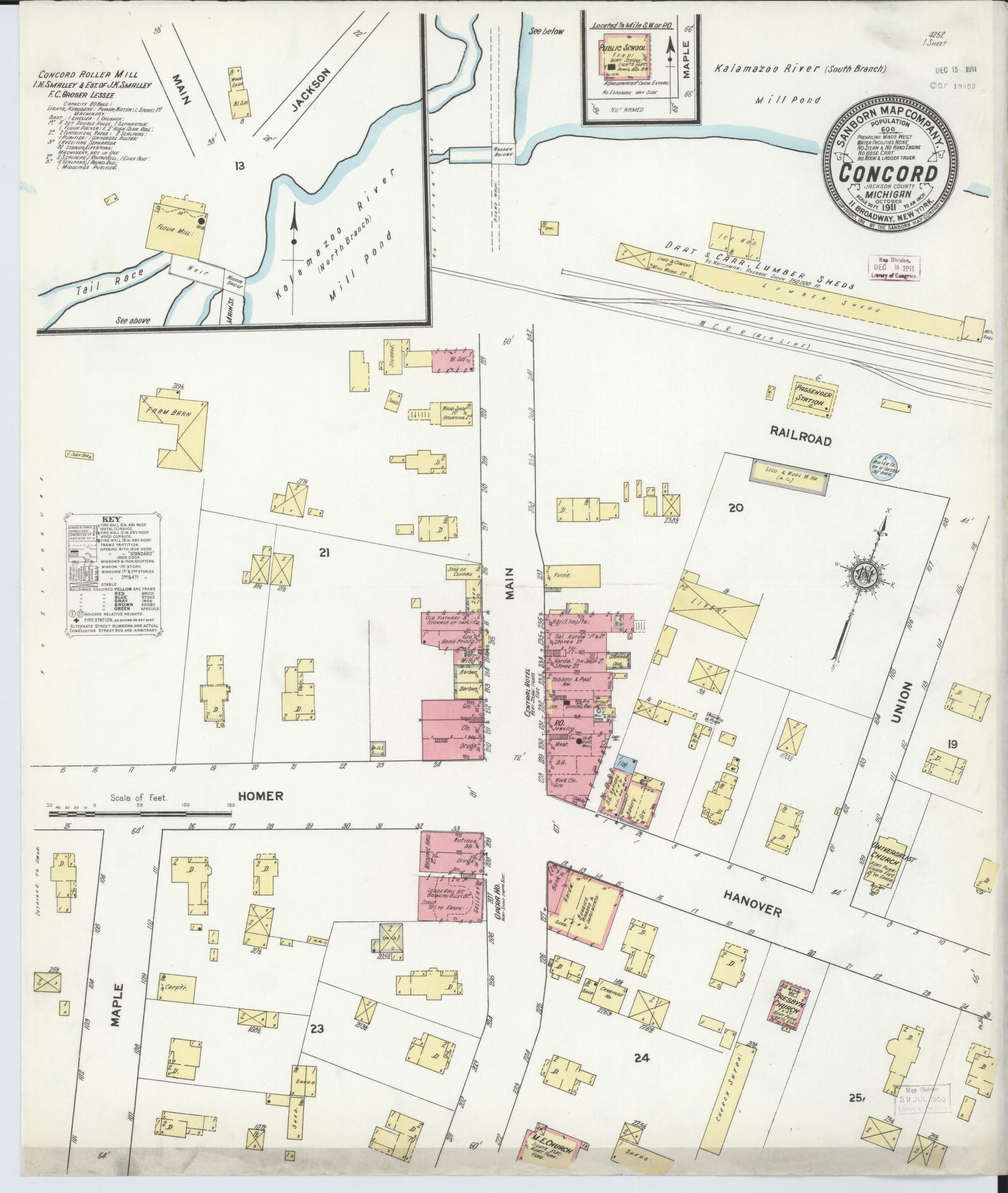 Sanborn Fire Insurance Map from Concord, Jackson County, Michigan (1911), Sheet #0001 - Historic Sanborn Fire Insurance Map Print, vintage old map wall art, antique decor, genealogy gift, Michigan Michigan map
