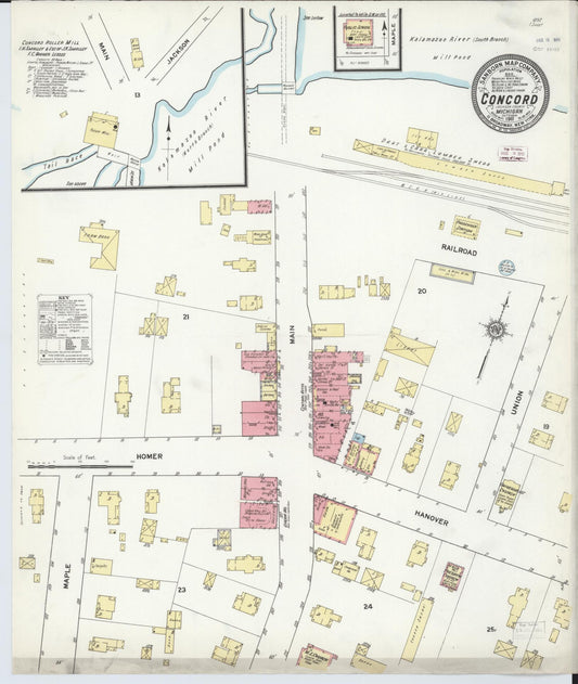 Sanborn Fire Insurance Map from Concord, Jackson County, Michigan (1911), Sheet #0001 - Historic Sanborn Fire Insurance Map Print, vintage old map wall art, antique decor, genealogy gift, Michigan Michigan map